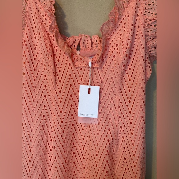 Free People x C/MEO Collective Sherbet Pink Embroidered Eyelet Dress NWT Large - Picture 6 of 10